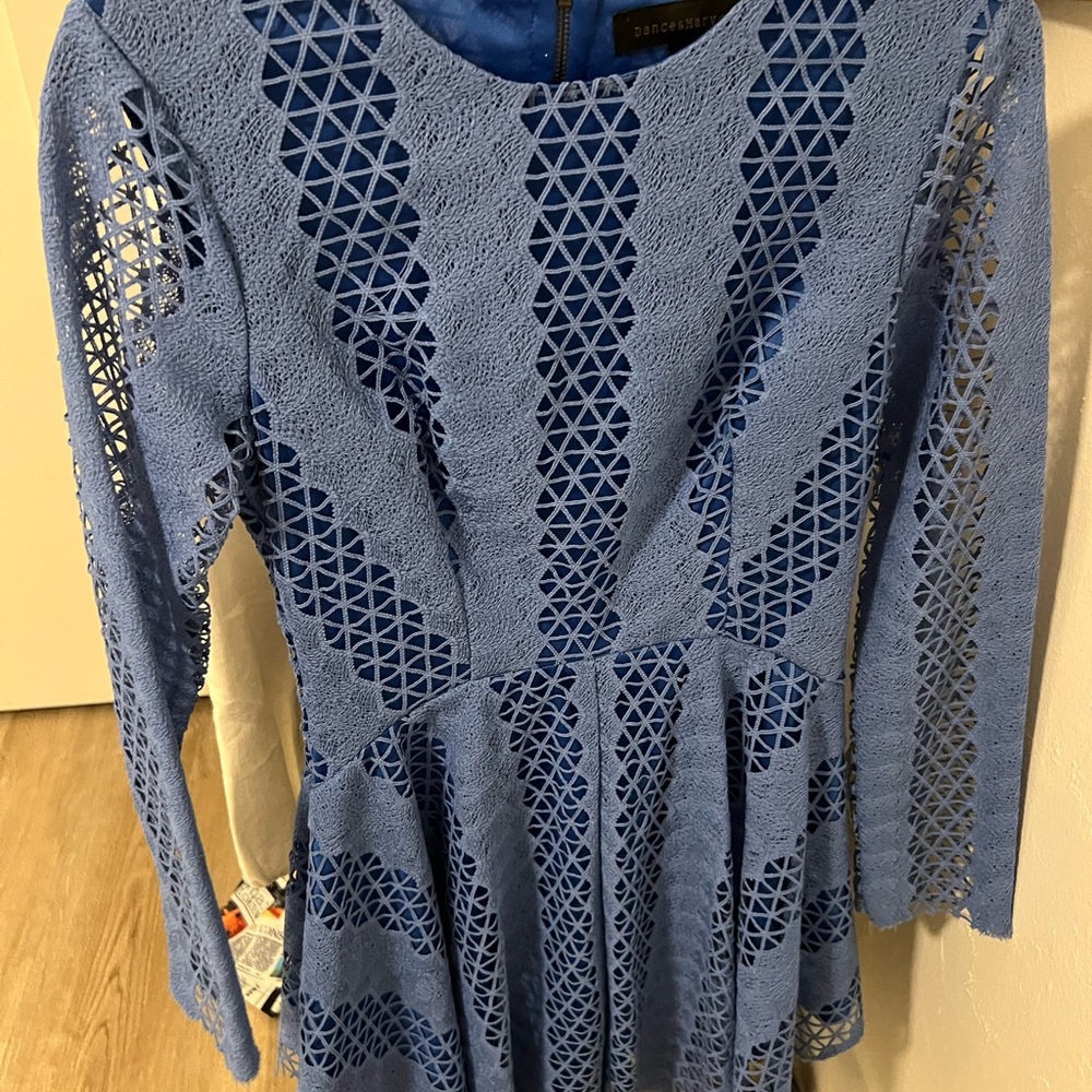 ME Makeover Essentials Blue Geometric Lace Top